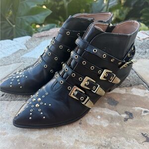 Zara Black/Gold Studded Ankle Boots size 40 COACHELLA vibes #y2k